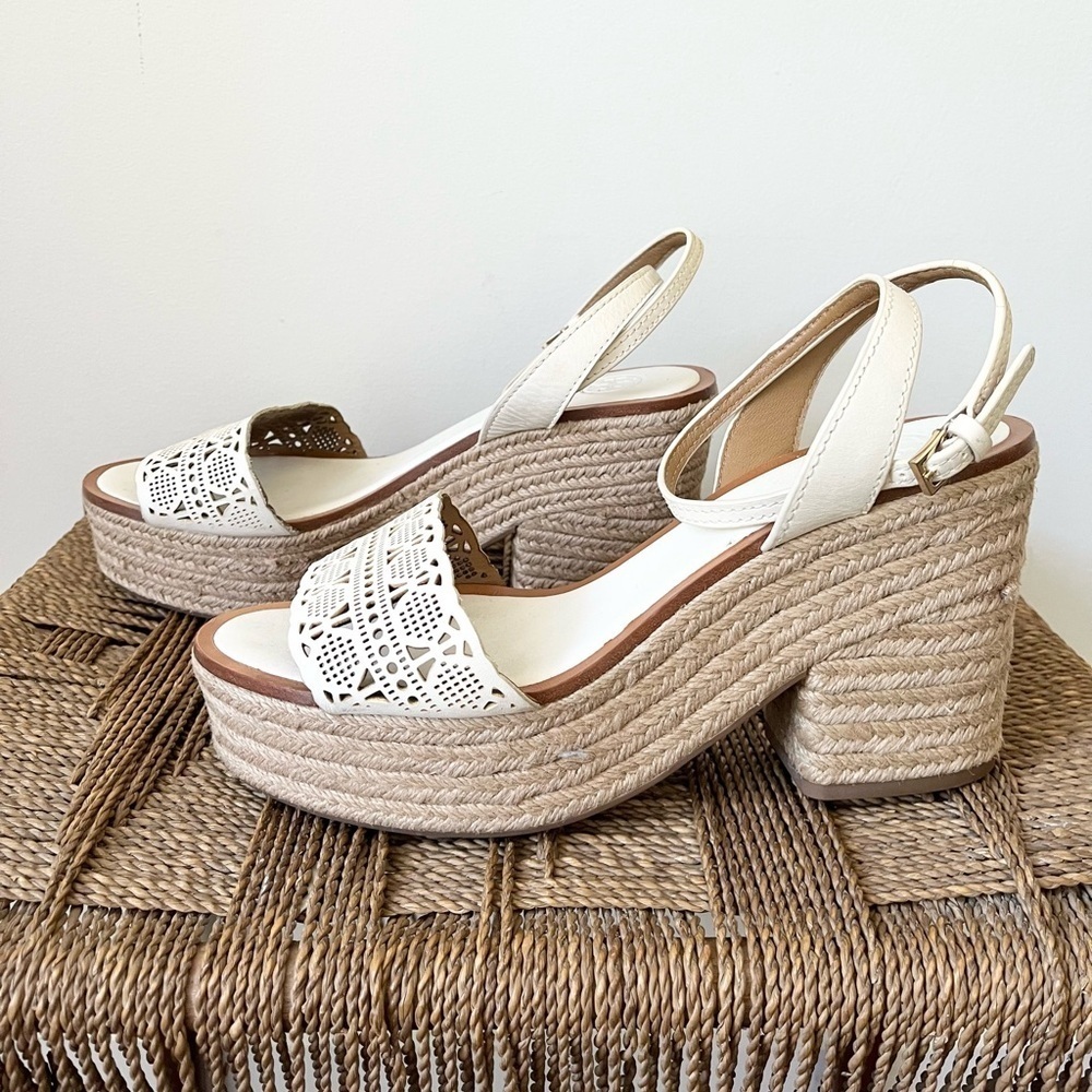 Tory Burch Shoes Women’s 9.5 Roselle Leather Espadrille Heel Resort Wear - Picture 3 of 8
